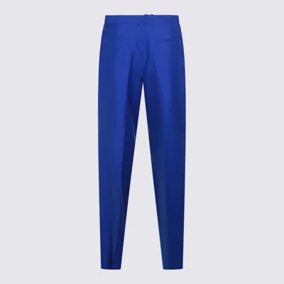 Shop Burberry Blue Wool Pants In Knight