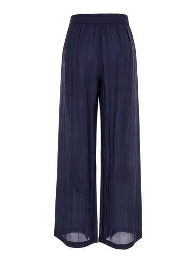 Shop The Rose Ibiza Blue Palazzo Pants With Drawstring In Silk Woman