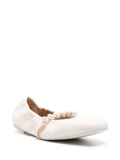 Stuart Weitzman Mary Jane Goldie Ballet Flats With Decorative Pearls In Nude & Neutrals