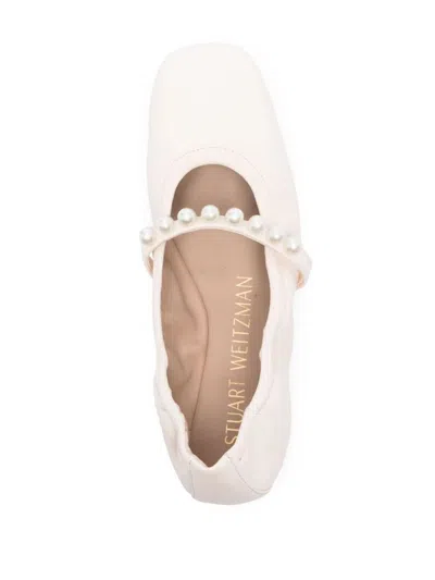 Stuart Weitzman Mary Jane Goldie Ballet Flats With Decorative Pearls In Nude & Neutrals