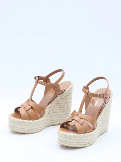 Shop Saint Laurent Tribute Espadrilles Wedge In Brown