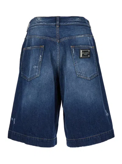 Shop Dolce & Gabbana Blue Denim Bermuda Shorts In Cotton Man