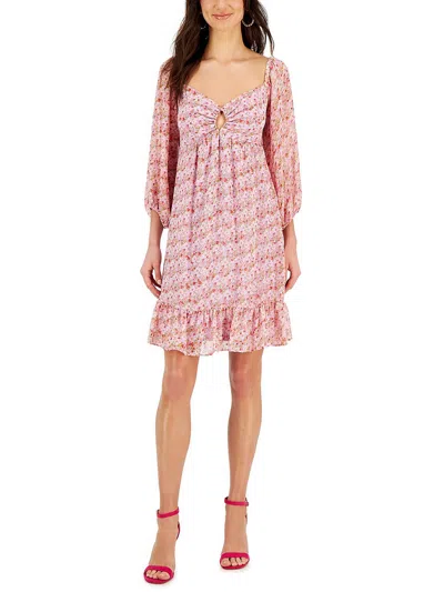Shop Taylor Petites Womens Metallic Mini Fit & Flare Dress In Pink