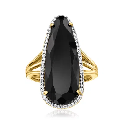 Shop Ross-simons Onyx And White Topaz Ring In 18kt Gold Over Sterling In Black
