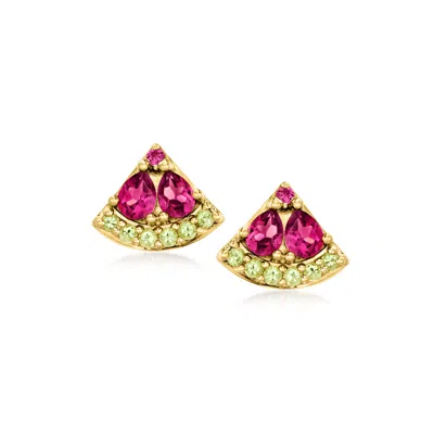 Shop Rs Pure By Ross-simons Rhodolite Garnet And . Peridot Watermelon Earrings In 14kt Yellow Gold In Pink