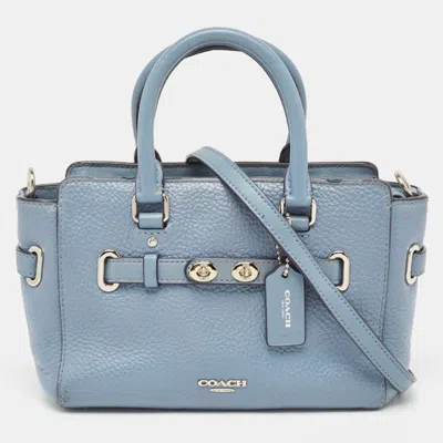 Shop Coach Leather Swagger 20 Tote In Blue