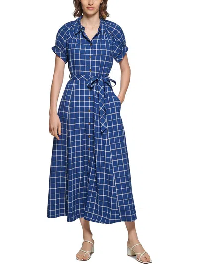 Shop Calvin Klein Womens Collared Maxi Shirtdress In Blue