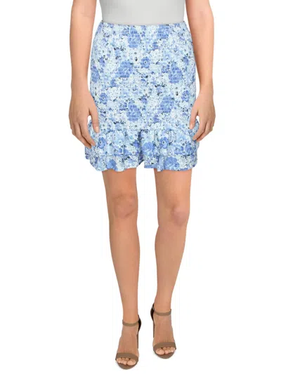 Shop Crystal Doll Juniors Womens Floral Smocked Mini Skirt In Blue