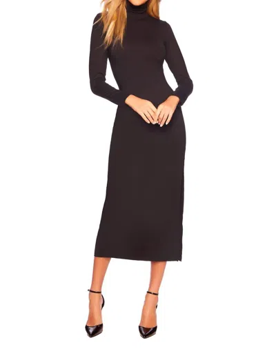 Shop Susana Monaco Long Sleeve Turtleneck Slit Dress In Black
