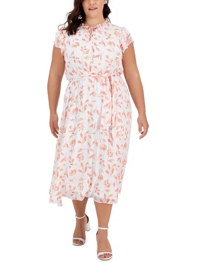 Shop Anne Klein Plus Leah Womens Printed Ruffled Maxi Dress In White