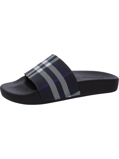 Shop Burberry Furley Womens Check Print Summer Slide Sandals In Black