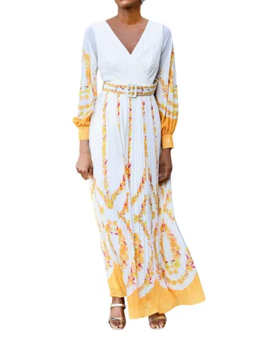 Soieblu In The Wind Maxi Dress In White And Yellow In Multi