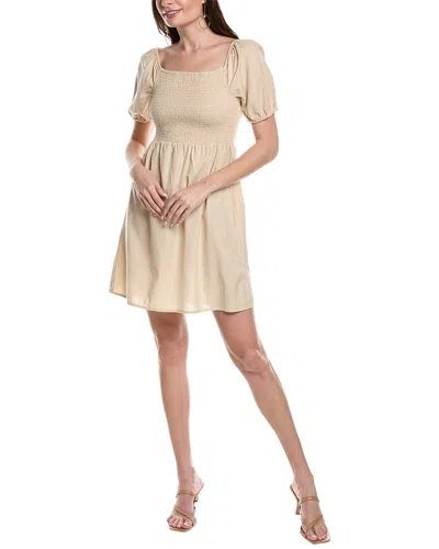 Shop Tash + Sophie Linen-blend Mini Dress In Beige