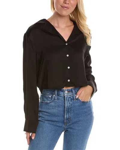 Shop Donni Silky Cropped Shirt In Black