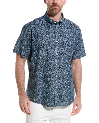 Shop Brooks Brothers Chambray Floral Regular Linen-blend Shirt In Blue