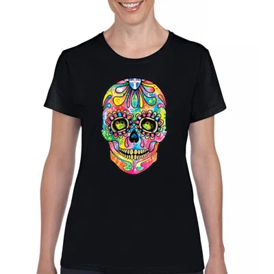 Shop Lucky & Blessed Large Colorful Sugar Skull Tee In Black