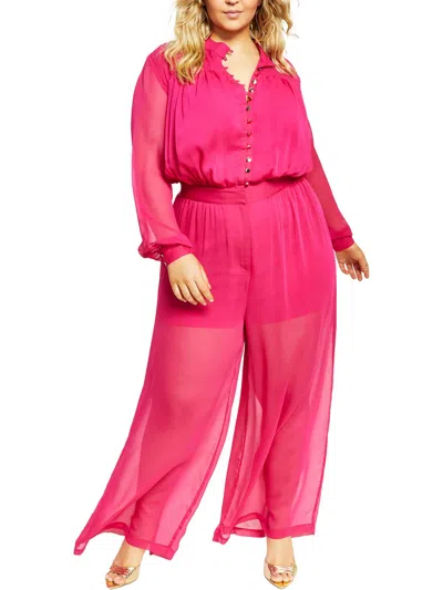 Shop Nina Parker Plus Womens Chiffon Wide Leg Jumpsuit In Pink