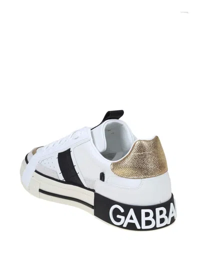 Shop Dolce & Gabbana Calfskin Sneakers In White / Gold