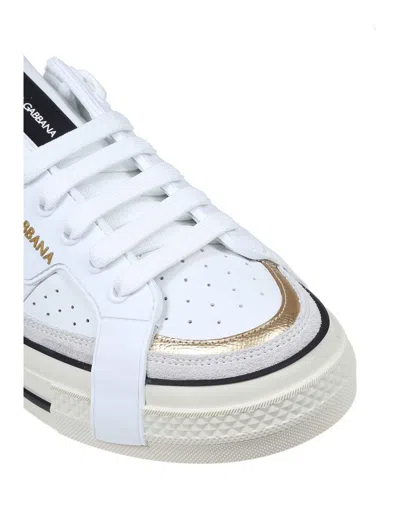 Shop Dolce & Gabbana Calfskin Sneakers In White / Gold