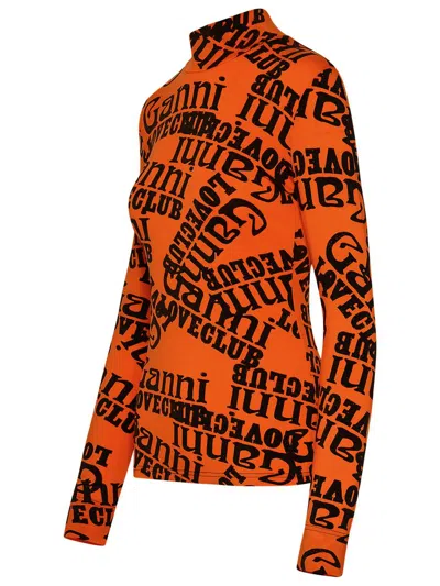 Shop Ganni Orange Lyocell Blend Turtleneck Sweater