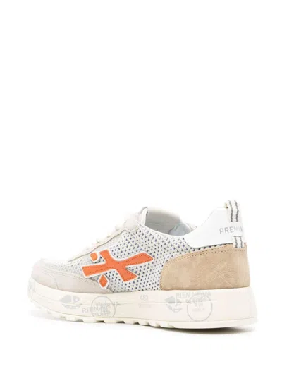 Shop Premiata Nous 6698 Panel Mixed Leather Sneakers In Beige