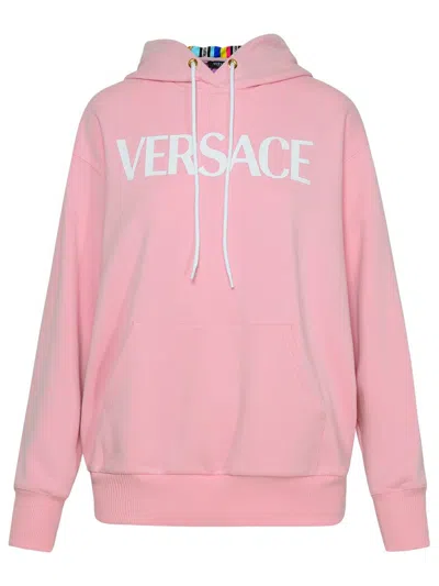 Shop Versace Maxi Logo Hoodie In Pink