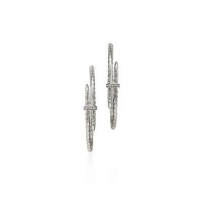 John Hardy Sterling Silver Large Spear Diamond Hoop Earrings In Silver
