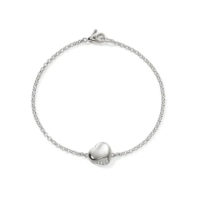 John Hardy Women's Pebble Sterling Silver & 0.07 Tcw Diamond Heart Charm Bracelet In Silver