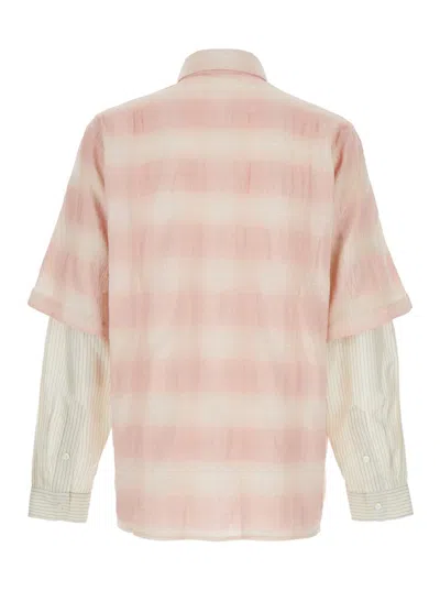 Shop Amiri Pink And White Shirt With  Double-layer Sleeves In Cotton Blend Man