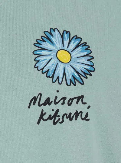 Shop Maison Kitsuné Green T-shirt With Logo Detail In Cotton Man