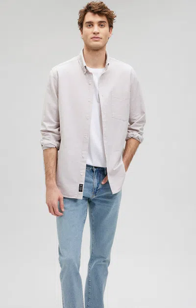 Shop Mavi Button-down Long Sleeve Shirt In Silver Lining In Beige