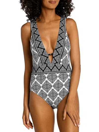 Shop La Blanca Mio Womens Printed Plunging One-piece Swimsuit In Black