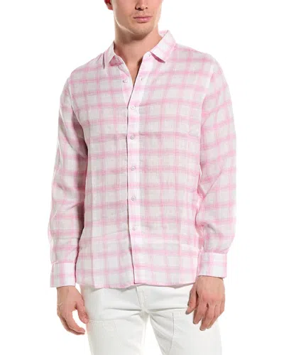 Shop Raffi Plaid Printed Linen Shirt In Pink