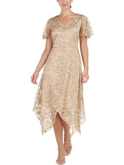 Shop Js Collections Womens Party Midi Fit & Flare Dress In Beige
