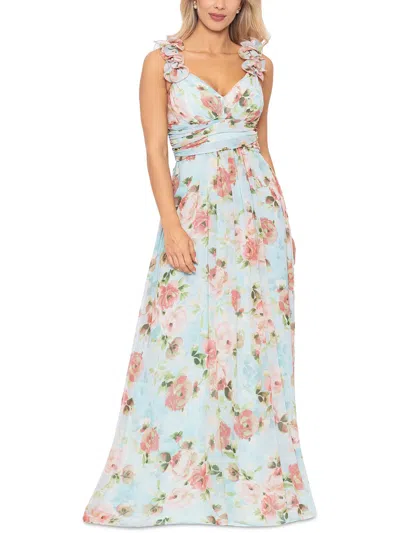Shop Betsy & Adam Womens Chiffon Floral Evening Dress In Blue