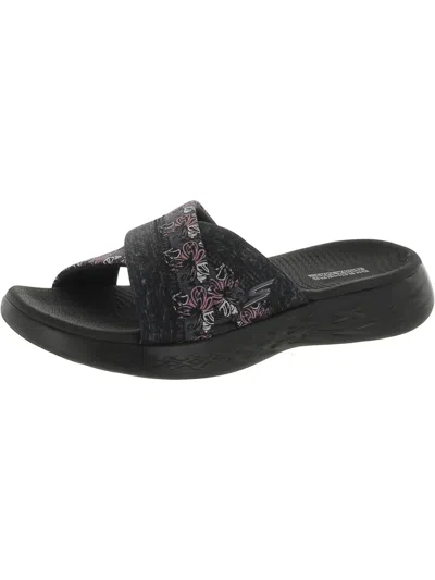 Shop Skechers Womens Printed Slip-on Slide Sandals In Black