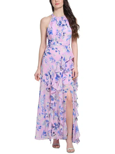 Shop Eliza J Womens Chiffon Floral Maxi Dress In Purple