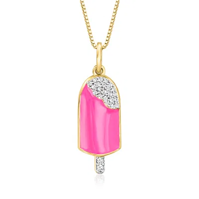 Shop Ross-simons Diamond And Pink Enamel Popsicle Pendant Necklace In 18kt Gold Over Sterling