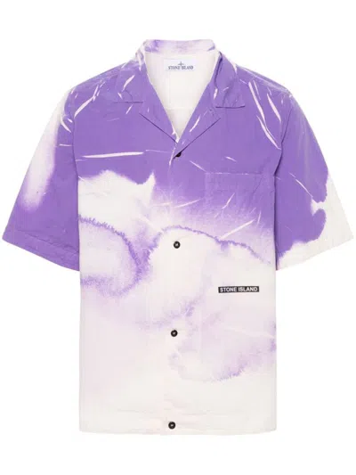 Shop Stone Island Short Sleeve Printed Overshirt In Viola