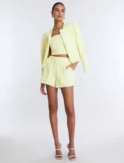 Shop Bcbgmaxazria Boucle Tweed Short In Yellow