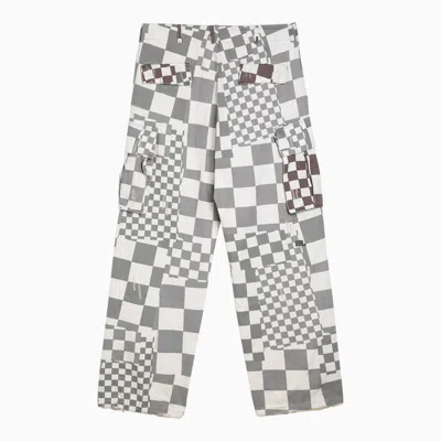 Shop Erl White And Chequered Cargo Trousers In Grey