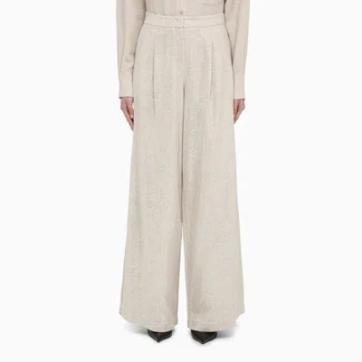 Shop Federica Tosi Bamboo-coloured Wide Trousers With Micro Sequins In Beige