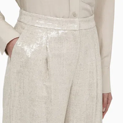 Shop Federica Tosi Bamboo-coloured Wide Trousers With Micro Sequins In Beige