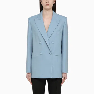 Shop Federica Tosi Cerulean Double-breasted Jacket In Blend In Blue