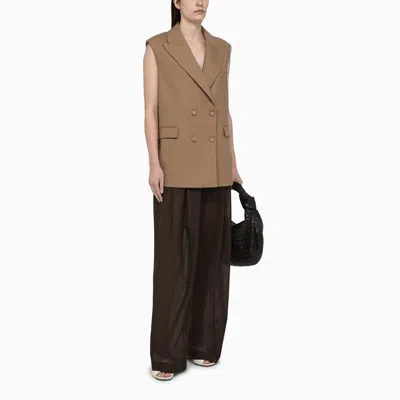 Shop Federica Tosi Desert-coloured Double-breasted Waistcoat In Blend In Brown