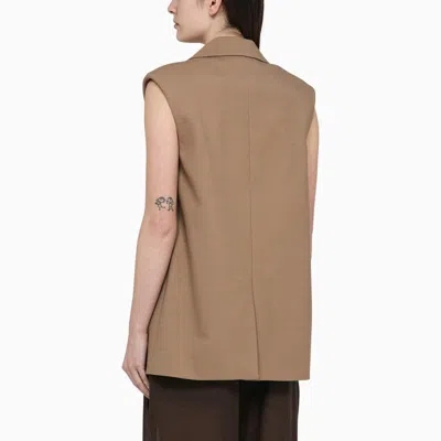 Shop Federica Tosi Desert-coloured Double-breasted Waistcoat In Blend In Brown
