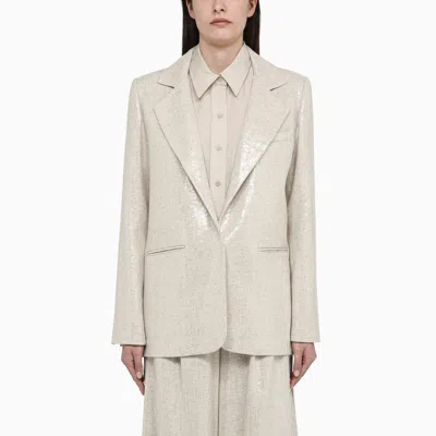 Shop Federica Tosi Single-breasted Linen-blend Jacket With Micro Sequins In Beige