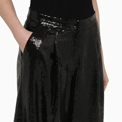 Shop Federica Tosi Wide Trousers With Micro Sequins In Black