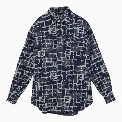 Shop Fendi Blue Ff Patterned Denim Shirt Jacket In Purple