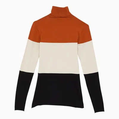 Shop Fendi High Neck Sweater In Multicolored Lycra With Logo In Brown